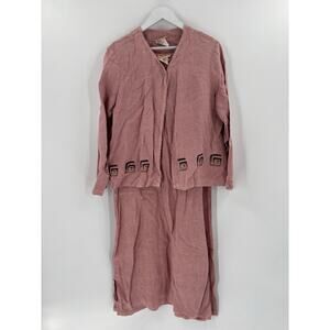 Blue Cactus Vintage Dress Jacket Womens Medium Pink 100% Linen Layered Midi
